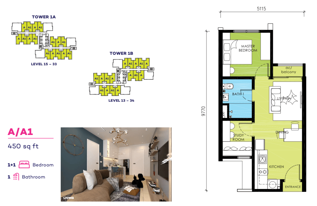 Loop Residences @ Puchong - Type A:A1 - 450 sqft