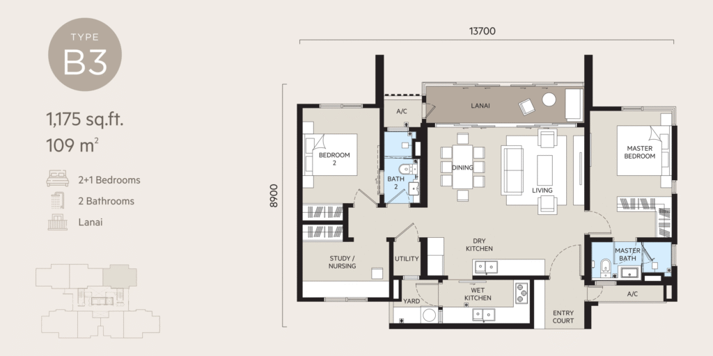 OAKA Residences @ Bukit Jalil - Type B3 floor plan