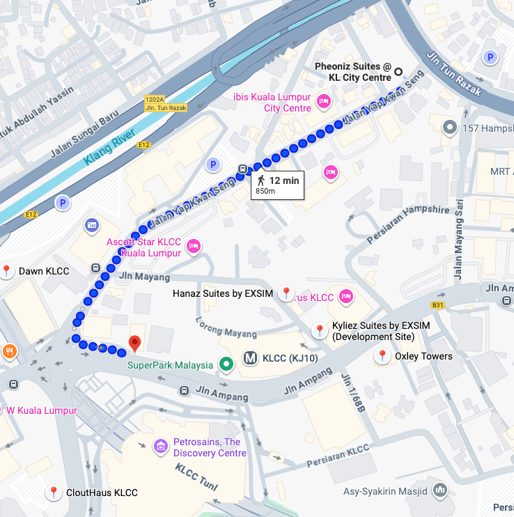 12 Min walking from Pheoniz Suites to KLCC