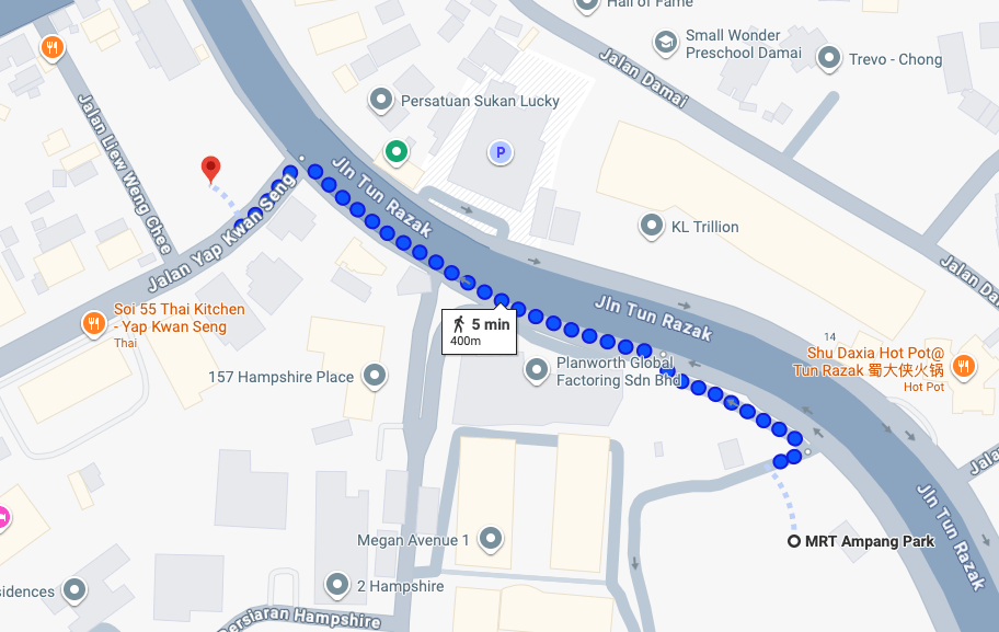 5 Min walking from Pheoniz Suites to MRT Ampang Park