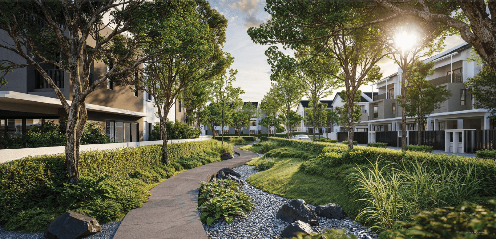 Lush linear parks integrated with smart home features