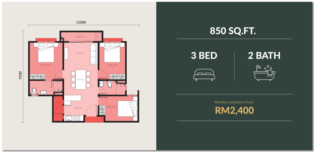The Wyn Residences Puchong - Type B 850sqft